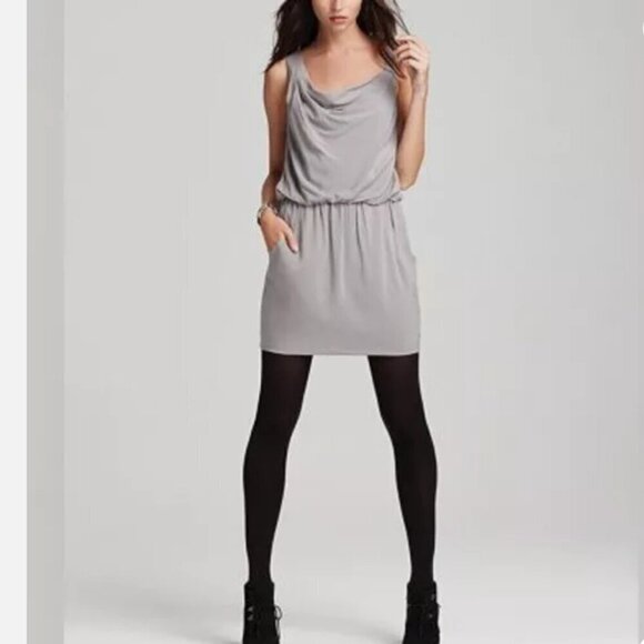 Theory Jaylyn Gray Draped Cowl Neck Asymmetric Strap Pocket Tank Mini Dress 4 - Picture 3 of 11